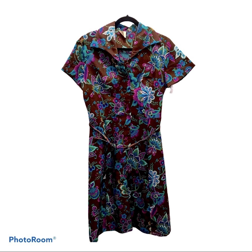 Vintage | Multicolour Print Tie-Waist Dress